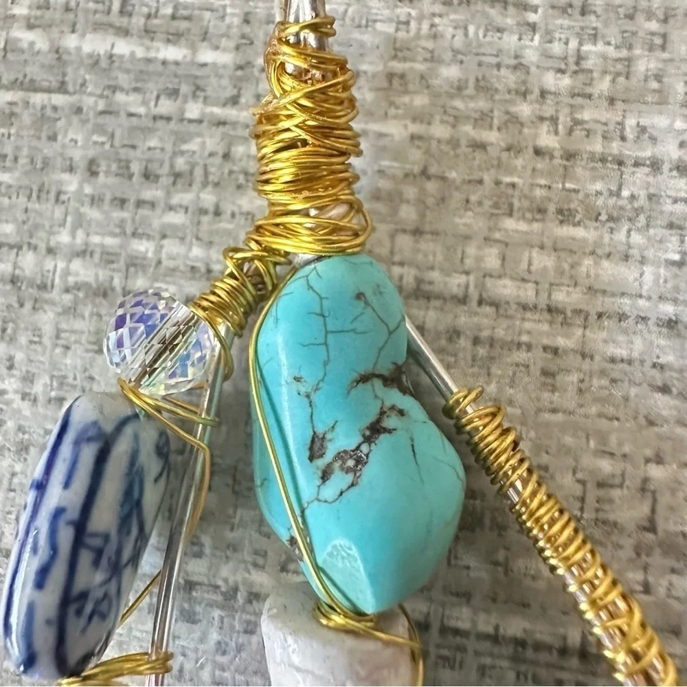 Collage Beaded Pendant Handcrafted Multicolor Wire-Wrapped OOAK 1600 Y